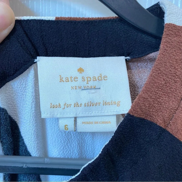 KATE SPADE Rio Sleeveless Dress Crepe Size 6 Brown Black White Mod - Picture 7 of 10